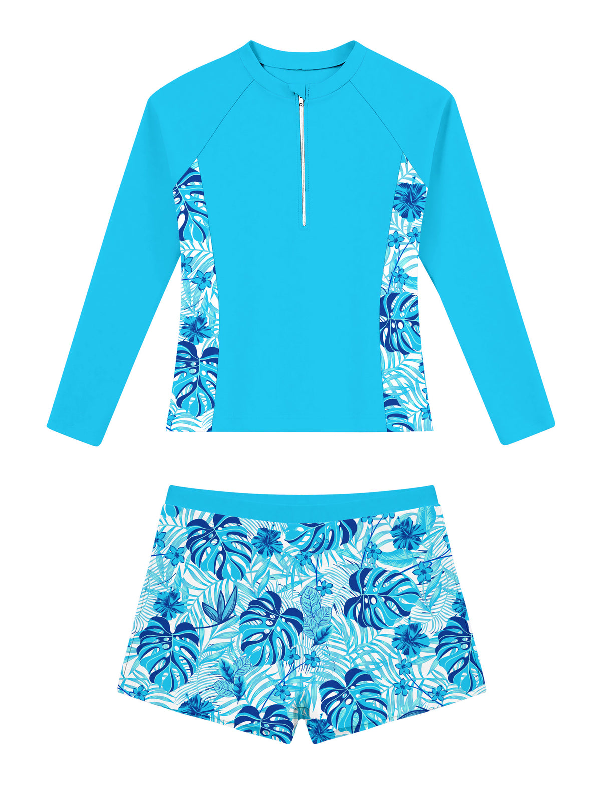 Lanbubble Girl Swimsuit for Teens 2 Piece Long Sleeve Rash Guard Bathing Suits Padded Girls Swimwear 11-16Y