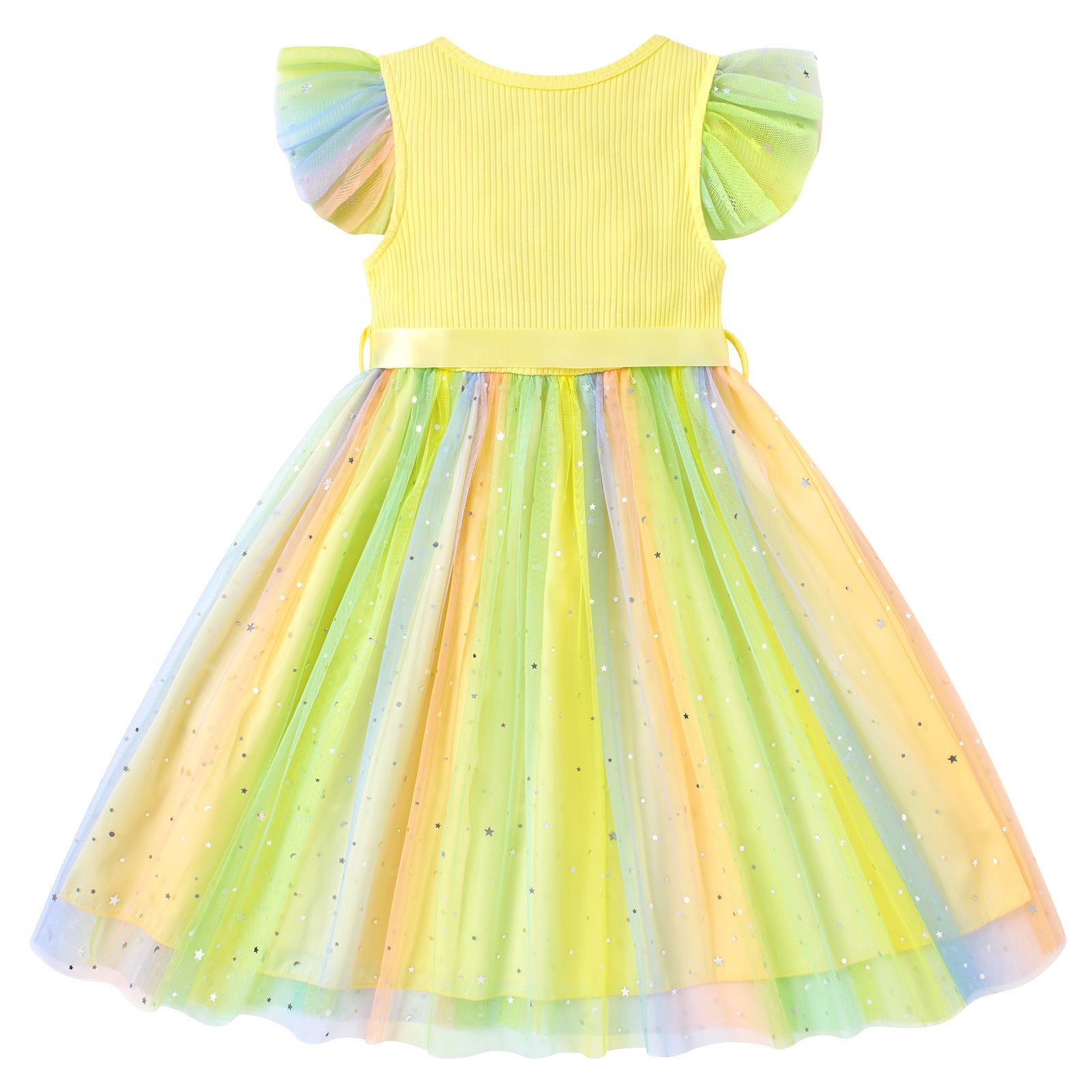 Lanbubble Toddler Baby Girls Rainbow Tutu Dresses Tulle Dress Party Princess Sequins Sundress Ruffle Sleeveless 2-6Years