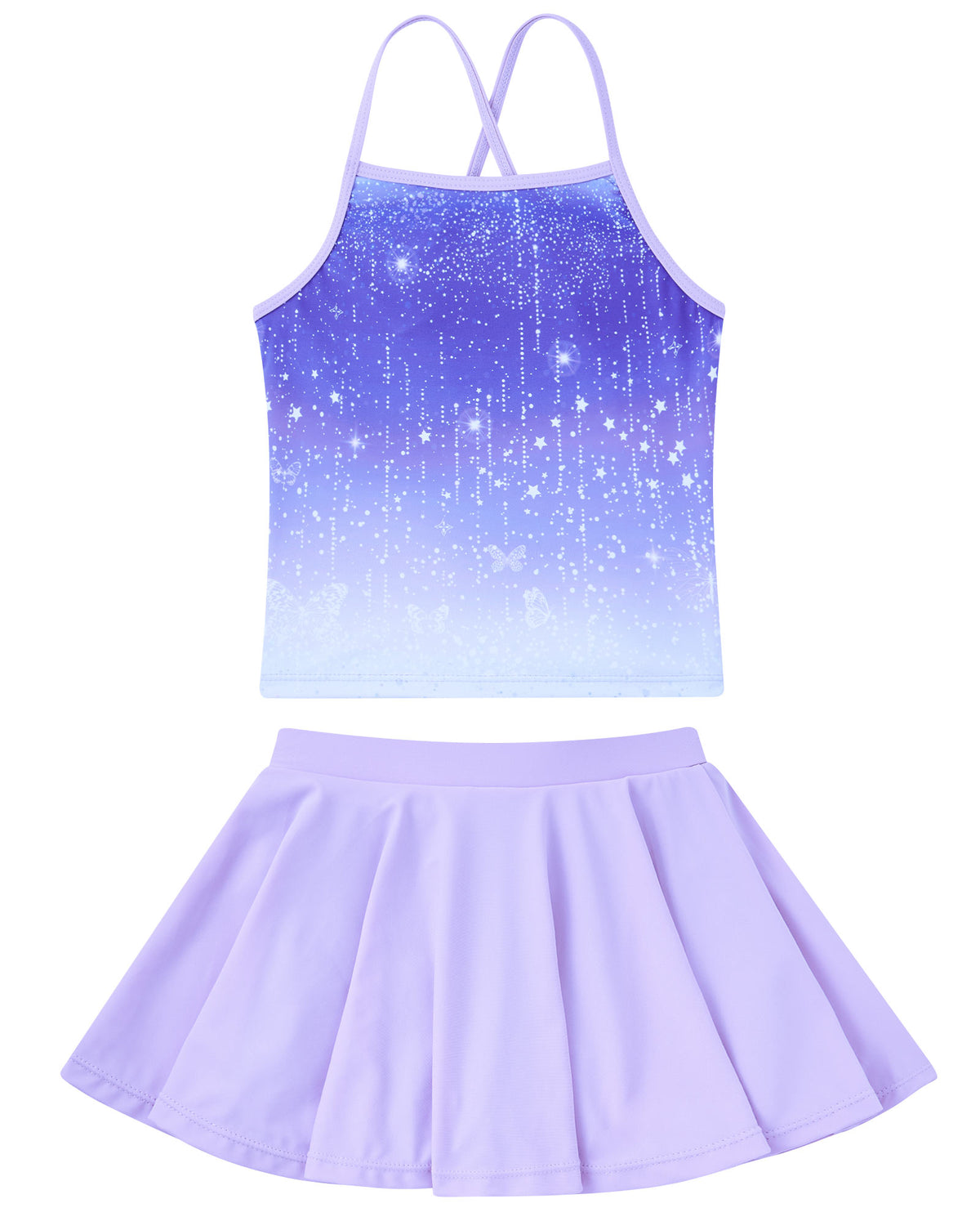 Lanbubble Girls Tankini Swimsuits Set Criss-Cross 2-Piece Bathing Suits Beach Swimwear 5-12 Years