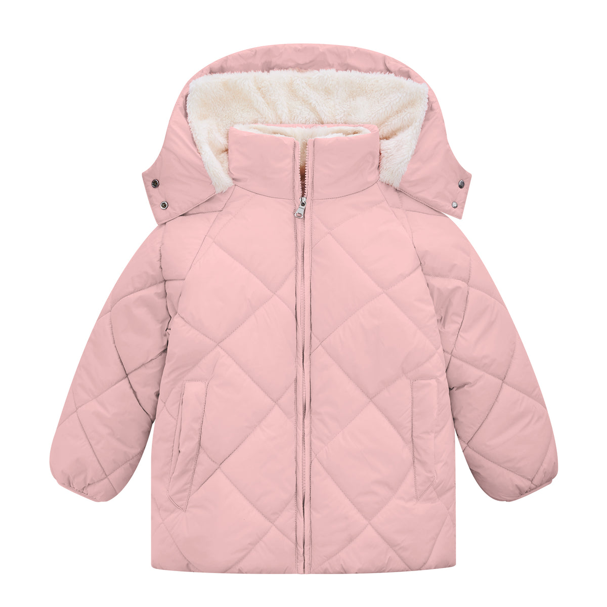 Lanbubble Girls Fleece Lined Hooded Puffer Jacket Winter Coat, Warm Outerwear with Pockets, Sizes 5-12 Years