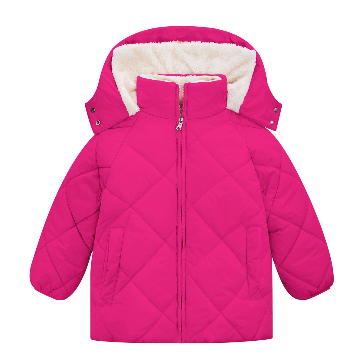 Lanbubble Girls Fleece Lined Hooded Puffer Jacket Winter Coat, Warm Outerwear with Pockets, Sizes 5-12 Years