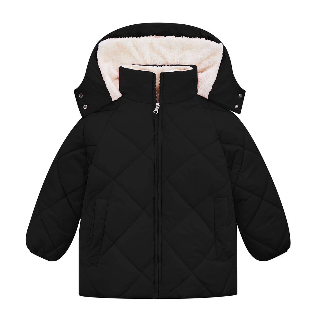 Lanbubble Girls Fleece Lined Hooded Puffer Jacket Winter Coat, Warm Outerwear with Pockets, Sizes 5-12 Years