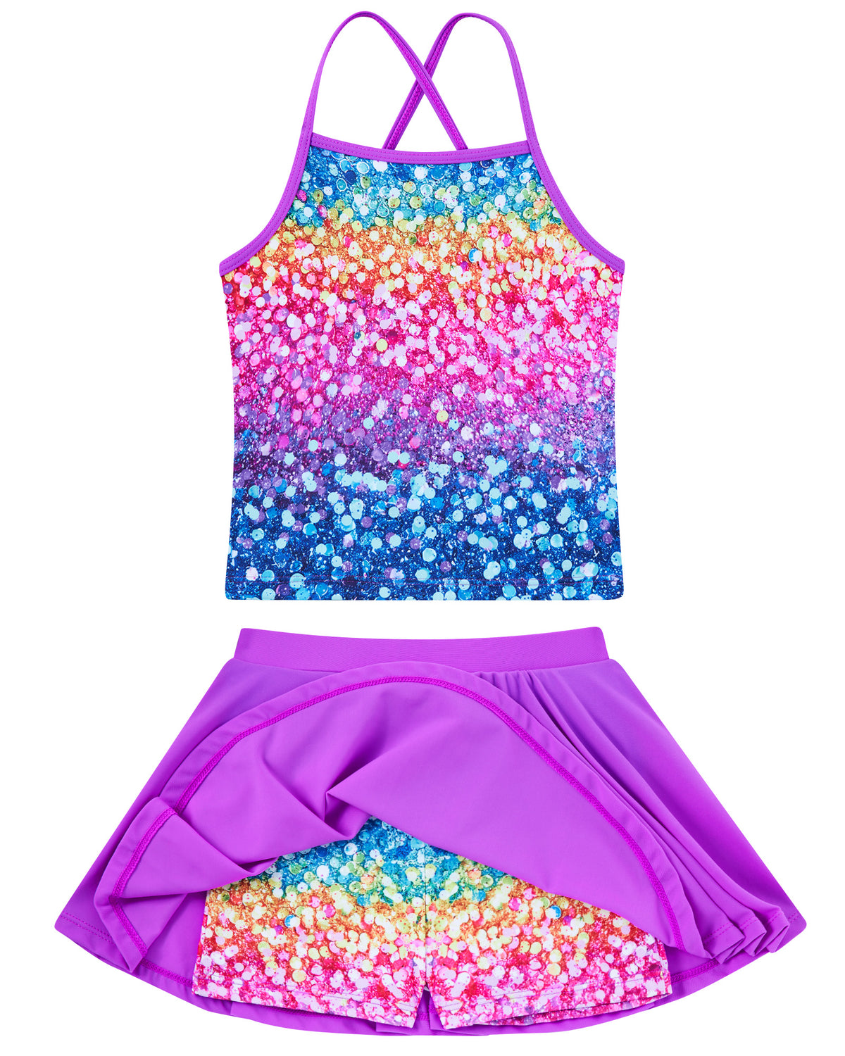 Lanbubble Girls Tankini Swimsuits Set Criss-Cross 2-Piece Bathing Suits Beach Swimwear 5-12 Years