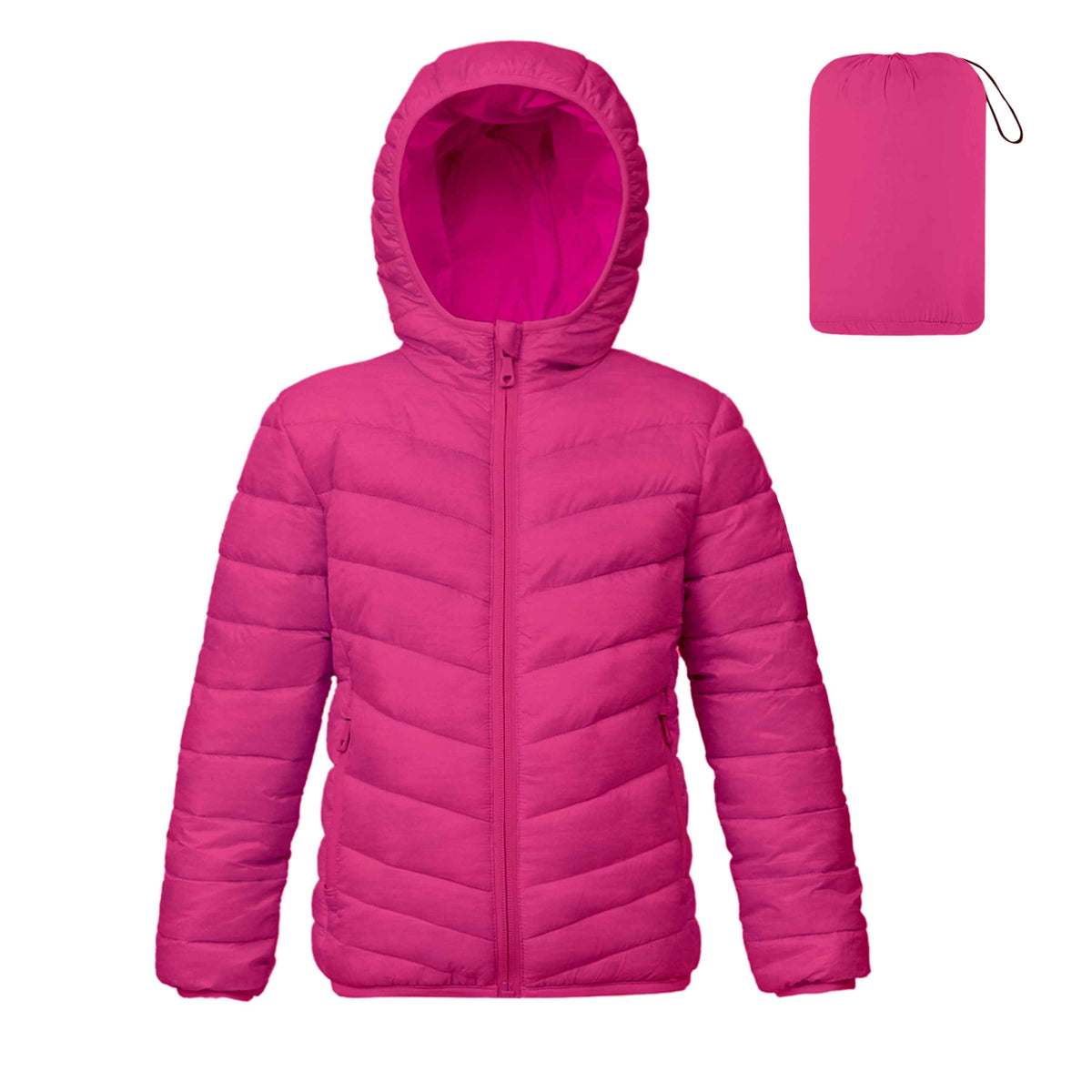 Lanbubble Girls Puffer Jacket Hooded Packable Winter Coat with Pockets Lightweight Warm Outerwear for Kids, Sizes 4-12 Years
