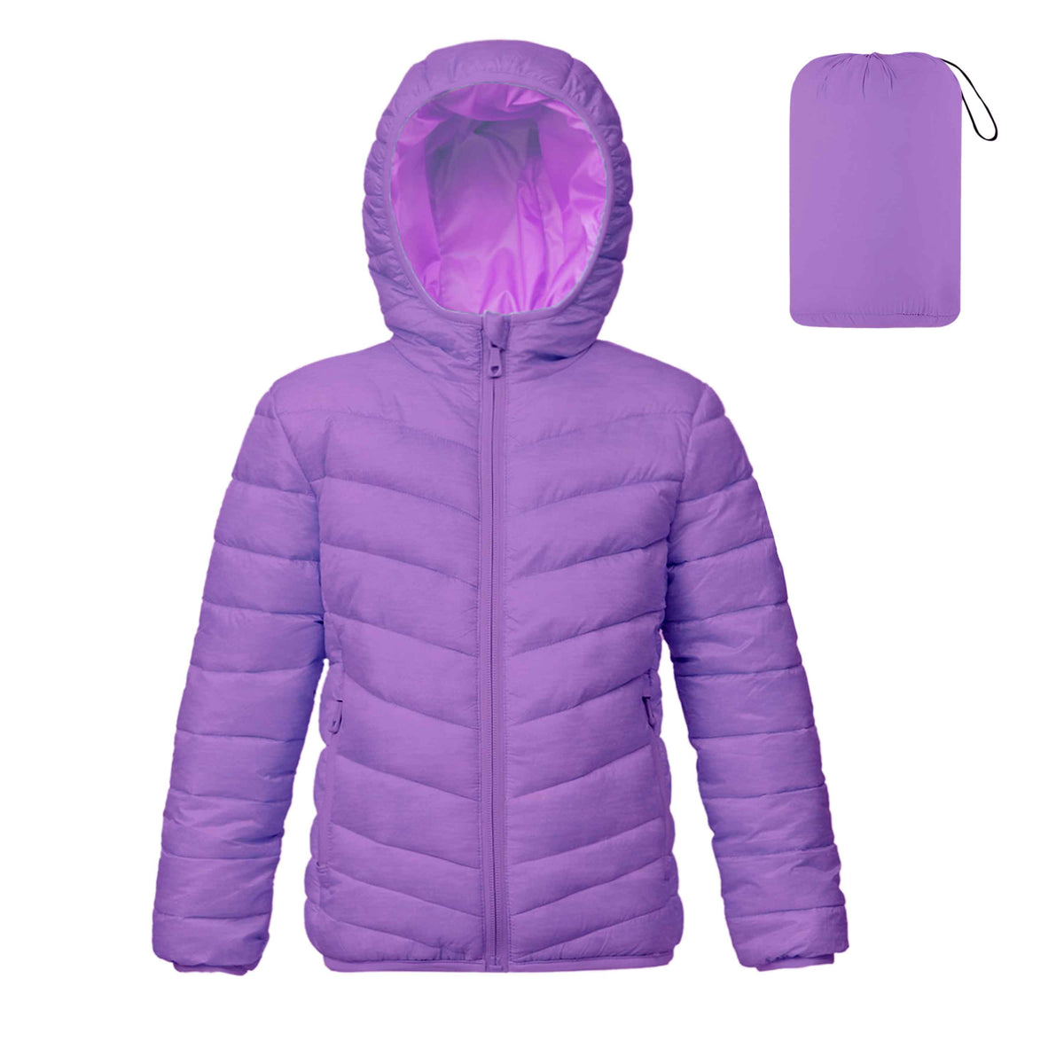 Lanbubble Girls Puffer Jacket Hooded Packable Winter Coat with Pockets Lightweight Warm Outerwear for Kids, Sizes 4-12 Years