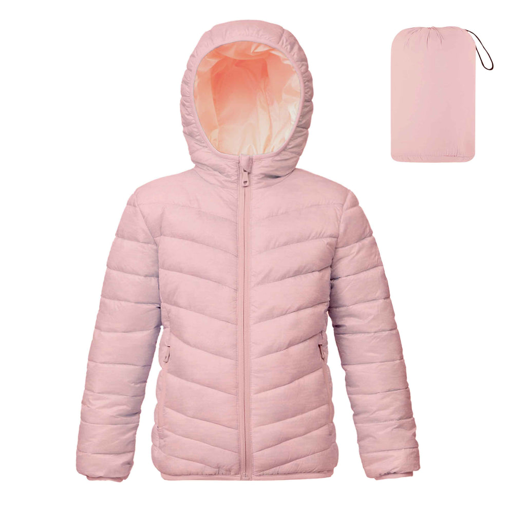 Lanbubble Girls Puffer Jacket Hooded Packable Winter Coat with Pockets Lightweight Warm Outerwear for Kids, Sizes 4-12 Years