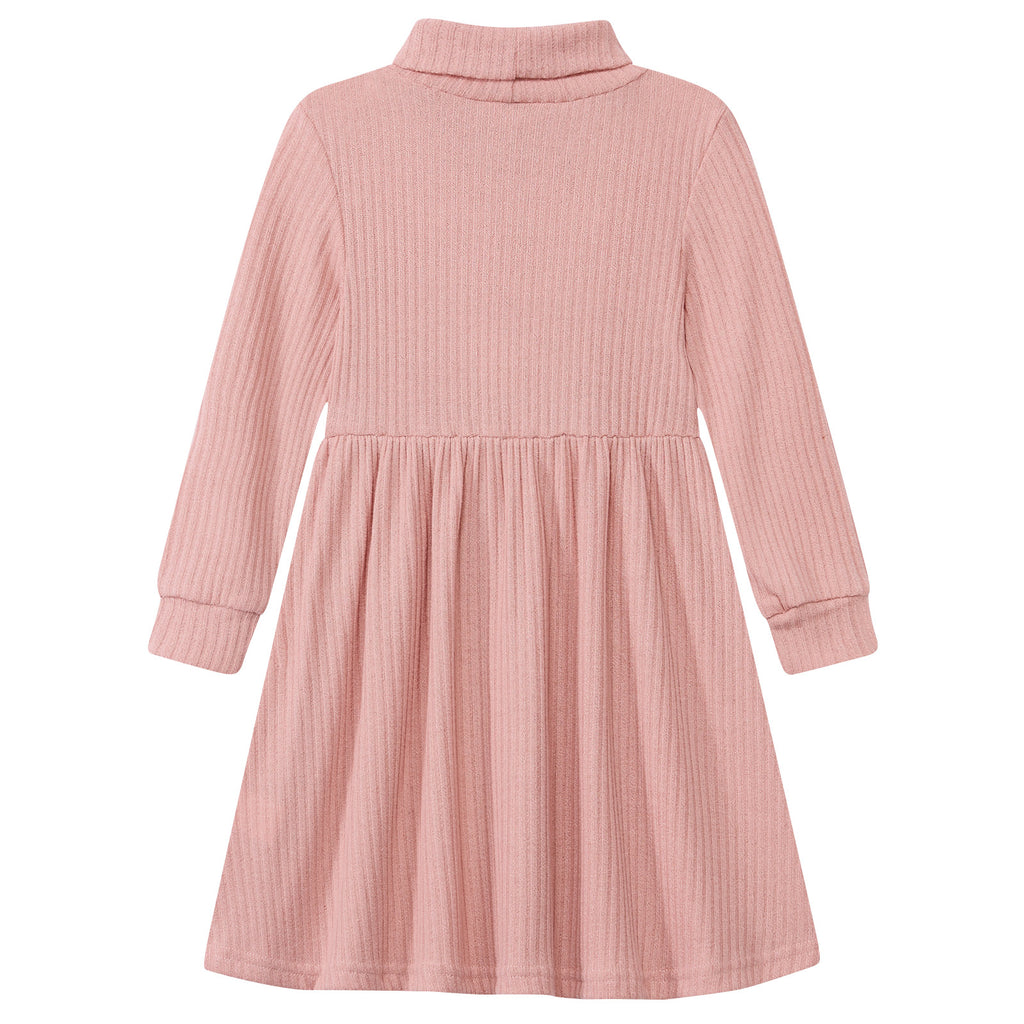 Lanbubble Toddler Girls Long Sleeve Turtleneck Dress Ribbed Knit A Line Fall Winter Clothes 2-7 Years
