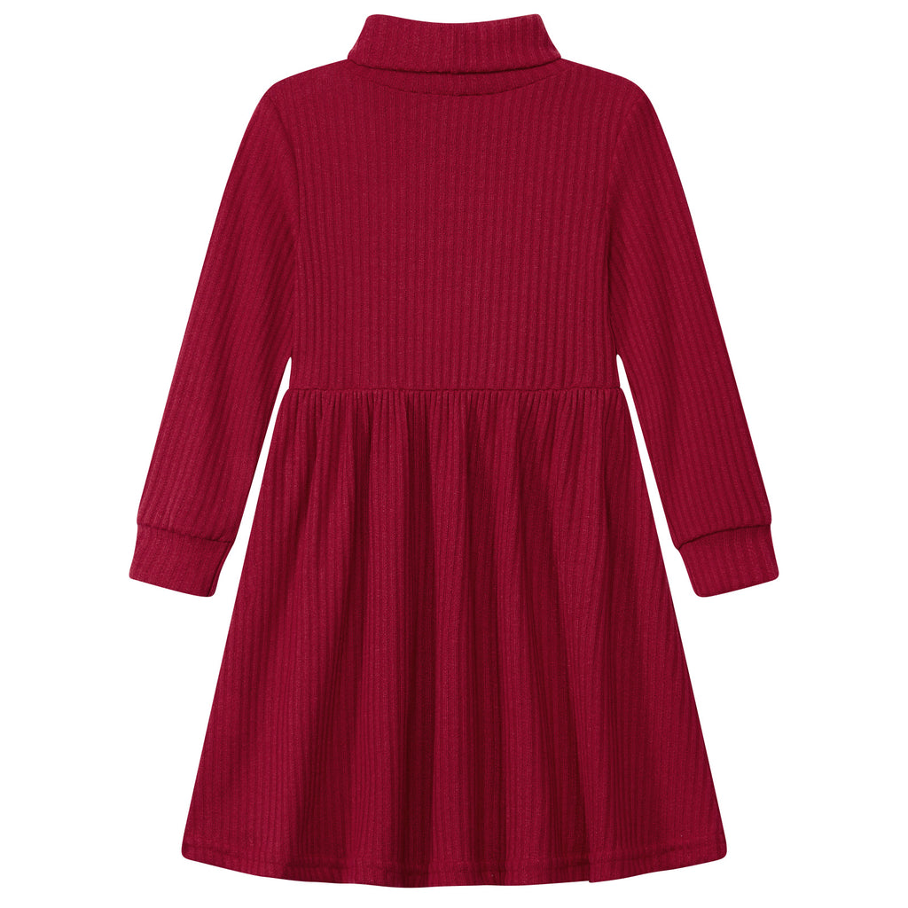 Lanbubble Toddler Girls Long Sleeve Turtleneck Dress Ribbed Knit A Line Fall Winter Clothes 2-7 Years
