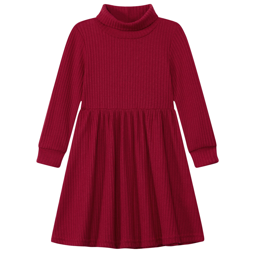 Lanbubble Toddler Girls Long Sleeve Turtleneck Dress Ribbed Knit A Line Fall Winter Clothes 2-7 Years