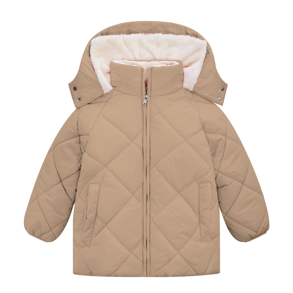 Lanbubble Girls Fleece Lined Hooded Puffer Jacket Winter Coat, Warm Outerwear with Pockets, Sizes 5-12 Years