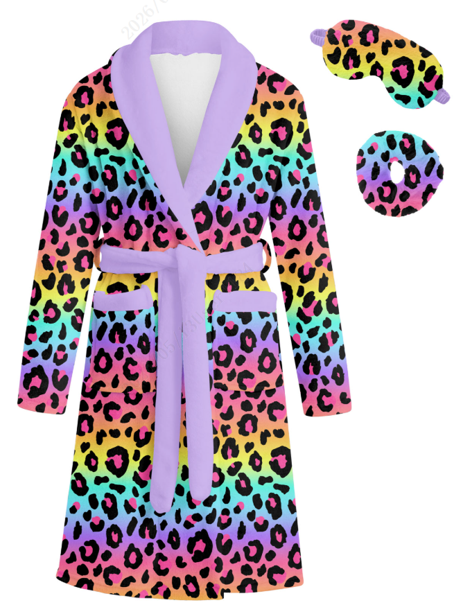 Lanbubble Girls Robe with Sleep Mask & Scrunchie Set, Soft Bathrobe Sleepwear for Kids 6-13 Years