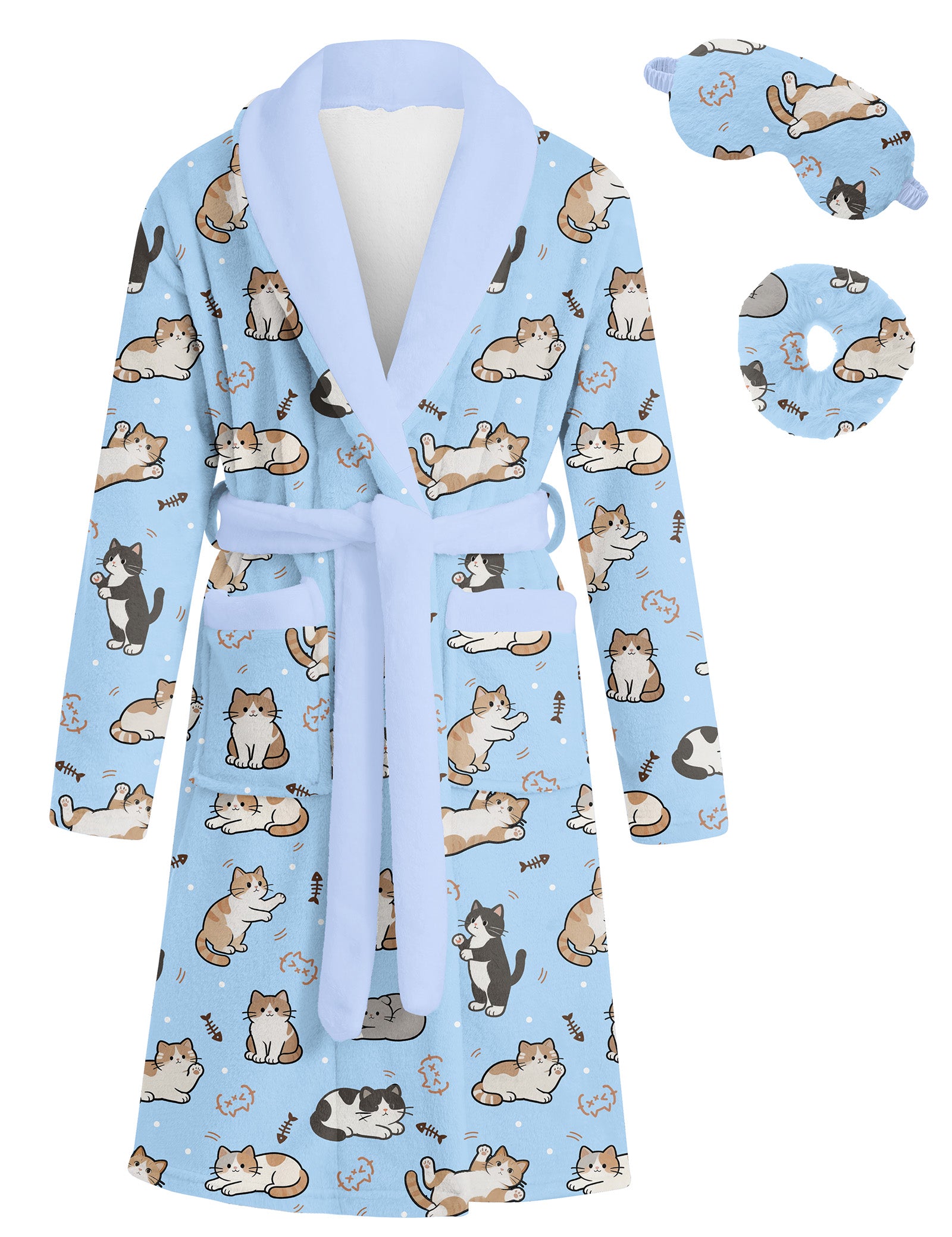 Lanbubble Girls Robe with Sleep Mask & Scrunchie Set, Soft Bathrobe Sleepwear for Kids 6-13 Years