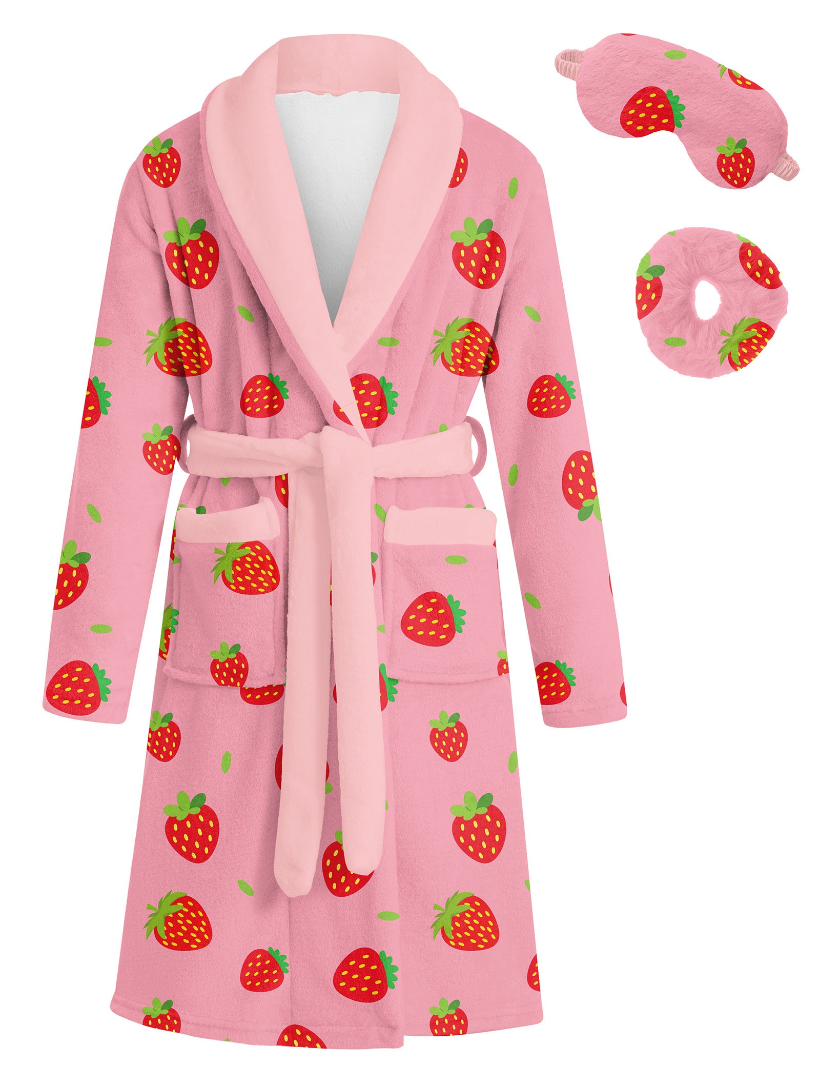Lanbubble Girls Robe with Sleep Mask & Scrunchie Set, Soft Bathrobe Sleepwear for Kids 6-13 Years