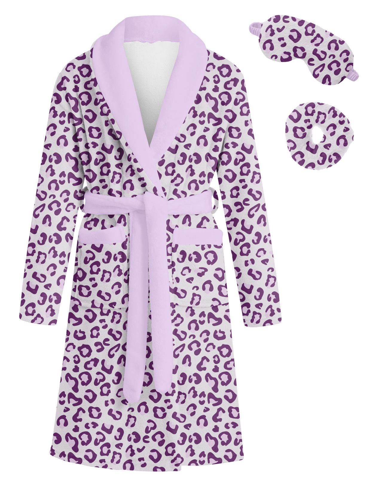 Lanbubble Girls Robe with Sleep Mask & Scrunchie Set, Soft Bathrobe Sleepwear for Kids 6-13 Years