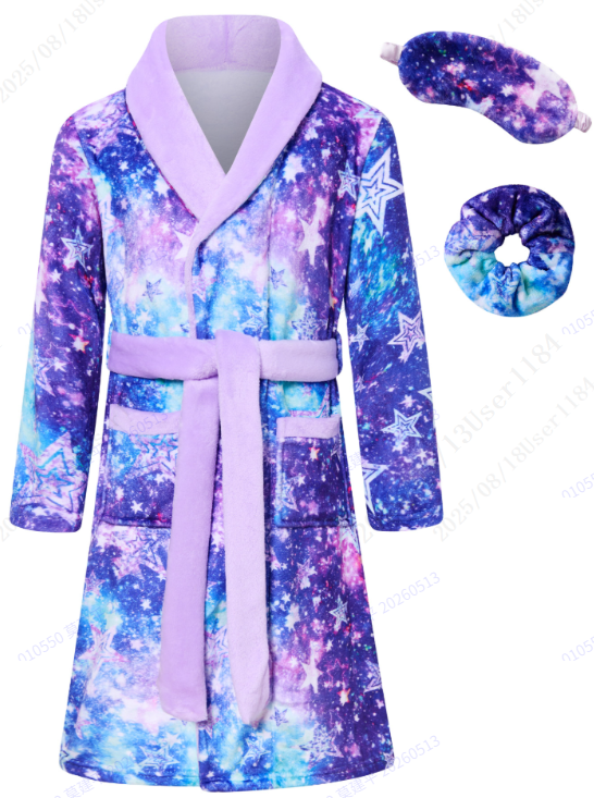 Lanbubble Girls Robe with Sleep Mask & Scrunchie Set, Soft Bathrobe Sleepwear for Kids 6-13 Years