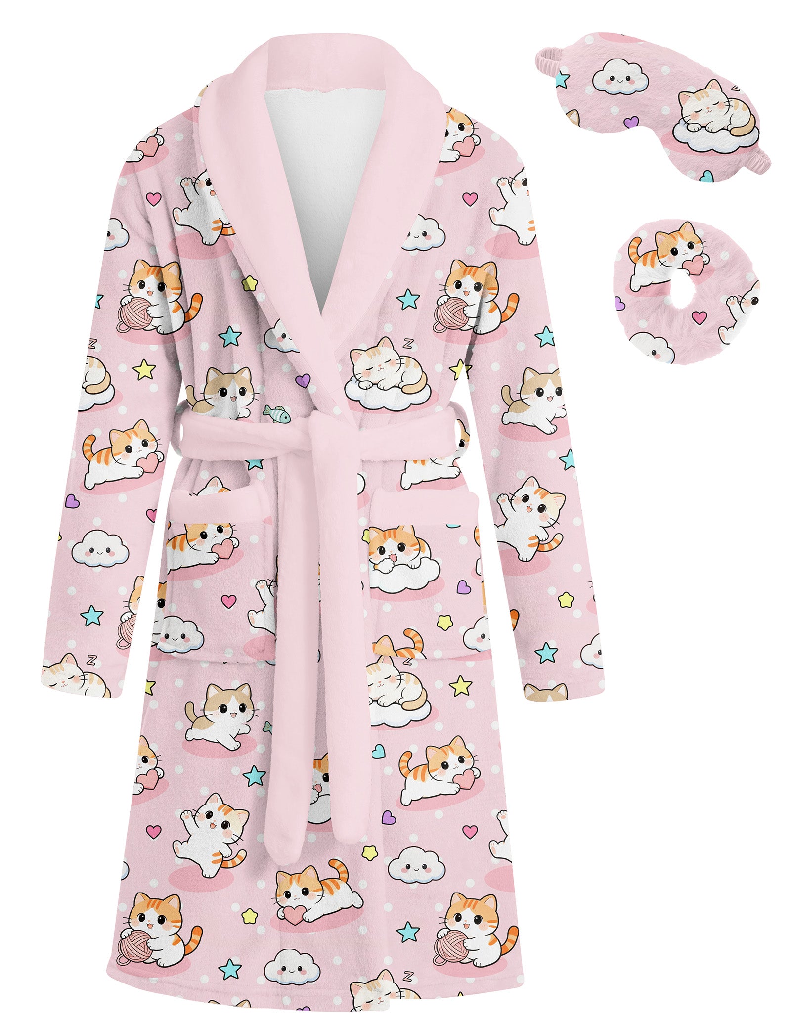 Lanbubble Girls Robe with Sleep Mask & Scrunchie Set, Soft Bathrobe Sleepwear for Kids 6-13 Years