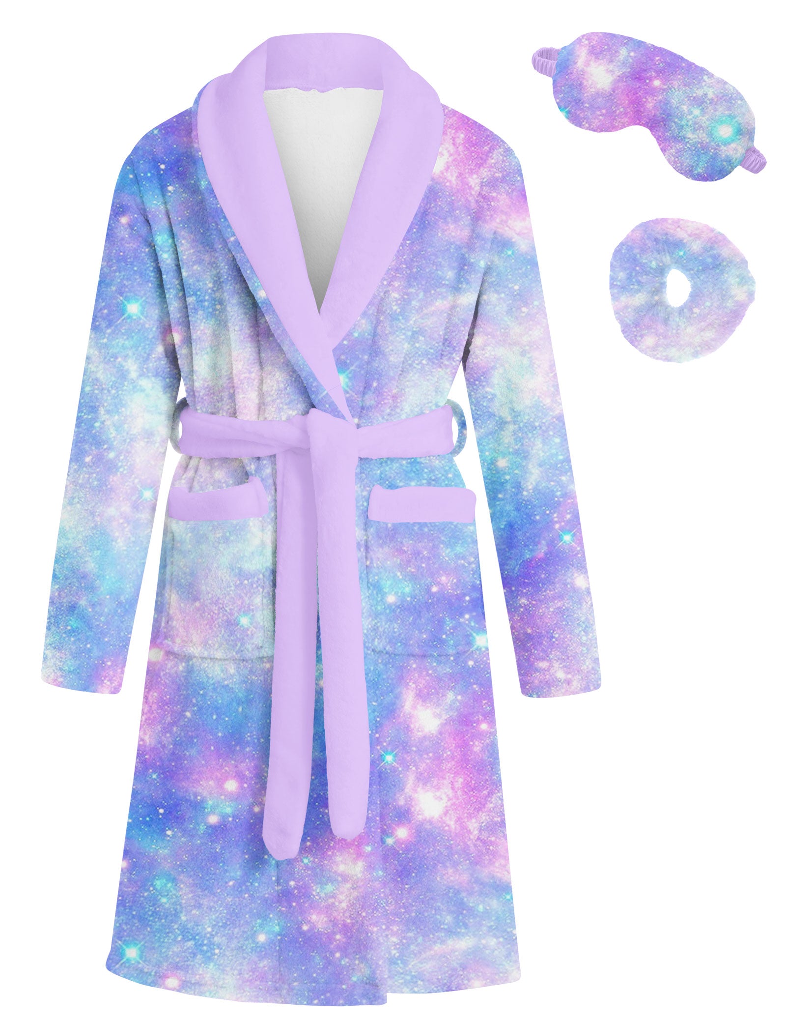 Lanbubble Girls Robe with Sleep Mask & Scrunchie Set, Soft Bathrobe Sleepwear for Kids 6-13 Years