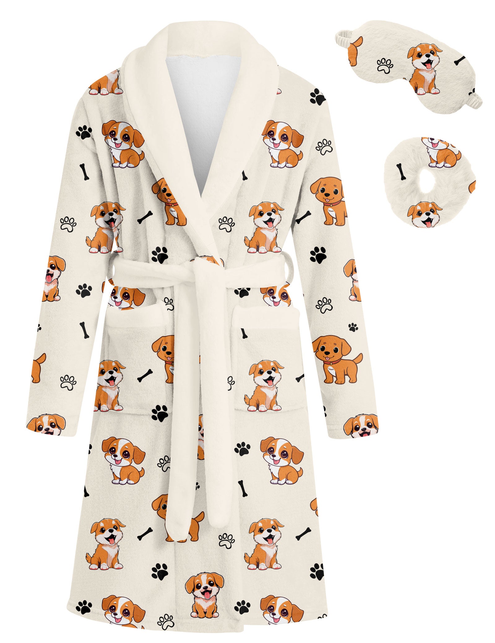 Lanbubble Girls Robe with Sleep Mask & Scrunchie Set, Soft Bathrobe Sleepwear for Kids 6-13 Years