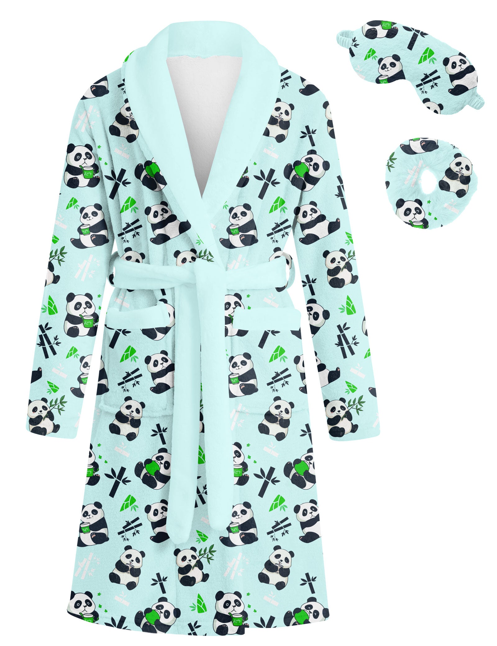Lanbubble Girls Robe with Sleep Mask & Scrunchie Set, Soft Bathrobe Sleepwear for Kids 6-13 Years