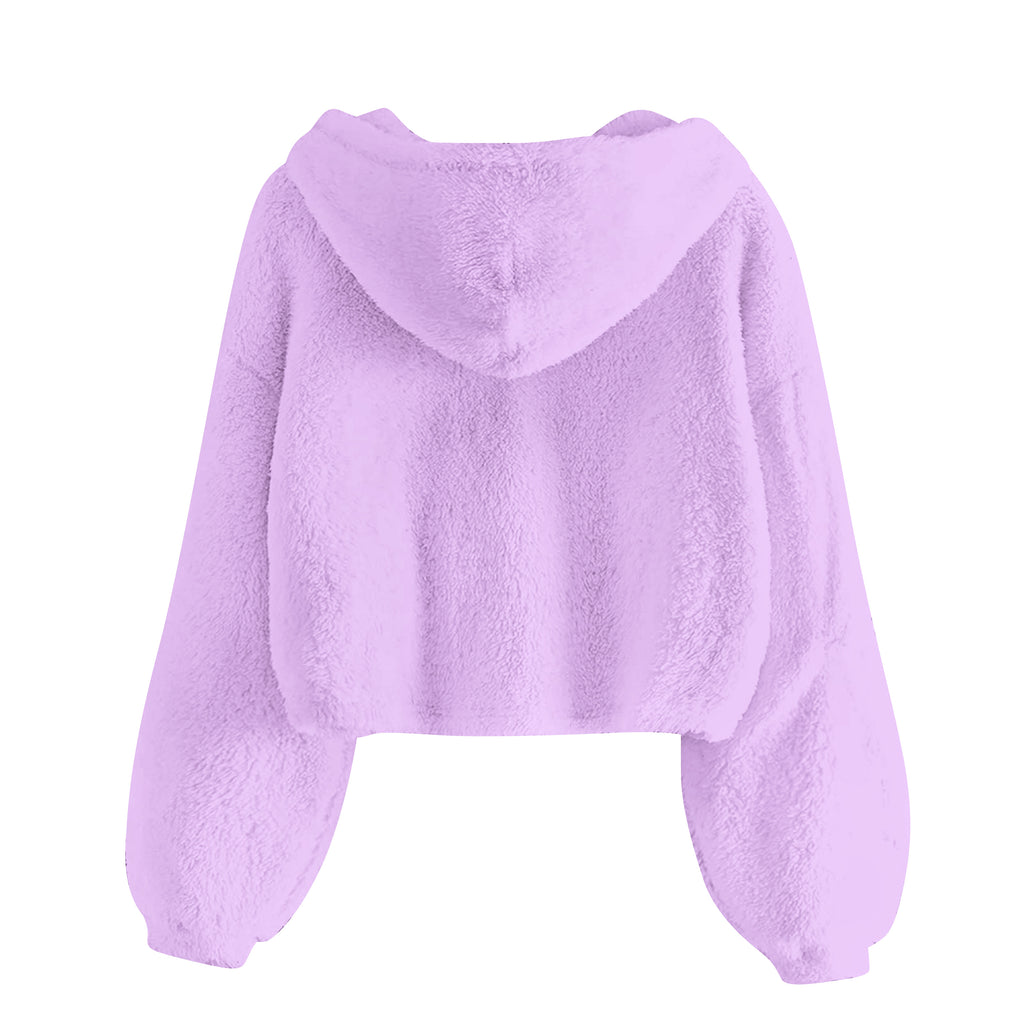 Lanbubble Girls Fuzzy Hoodie Fleece Sweaters Button Pullover Sherpa Jacket Tops for Kids 6-13Y