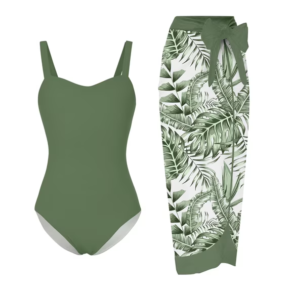 Teen Girls One Piece Swimsuit with Cover Up Sarong Skirt Bathing Suit Beach Swimwear for 10-16 Years