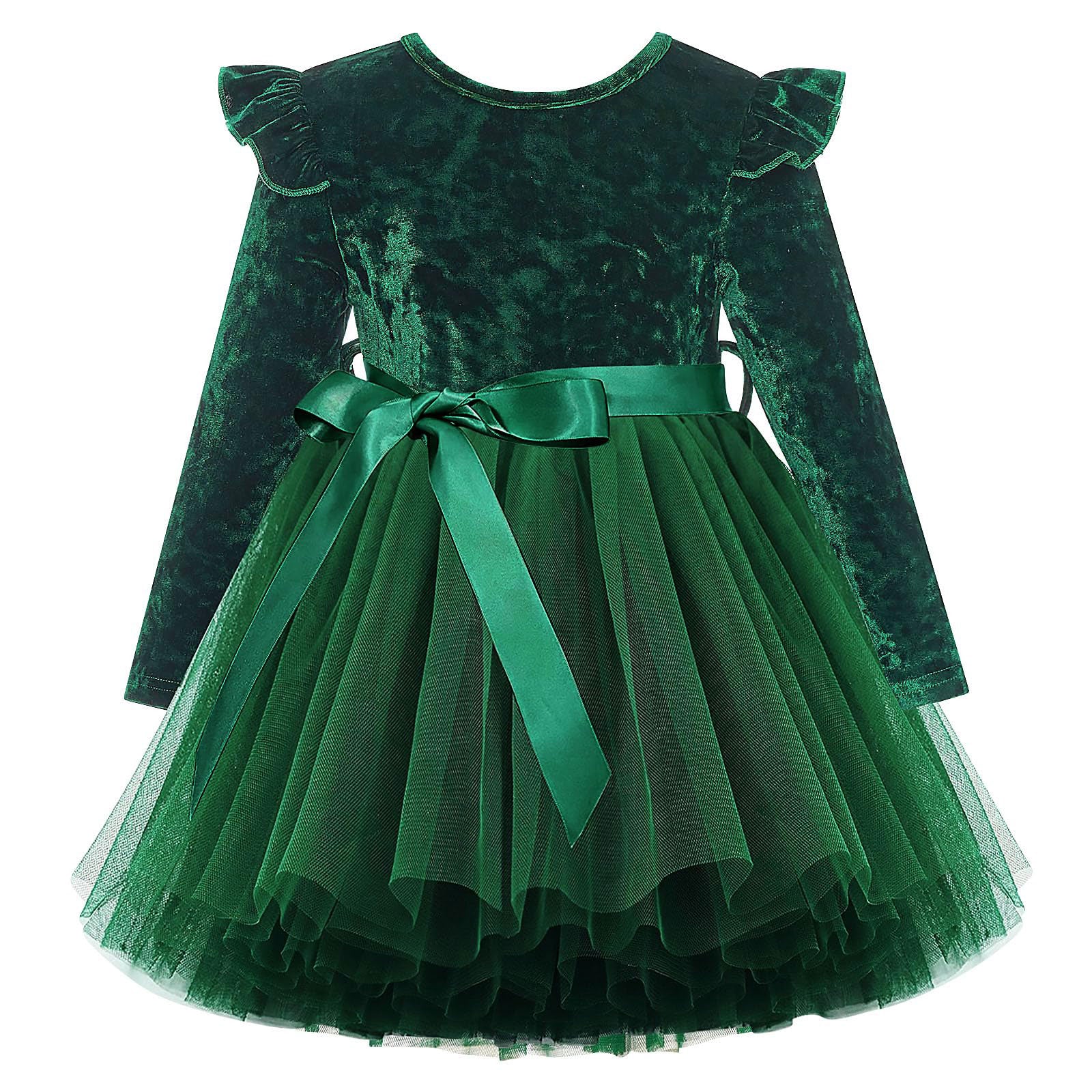 Lanbubble Toddler Girls Dresses Long Sleeve Velvet Tutu Dress Tulle Birthday Party Princess Dress For Kids 1-6T