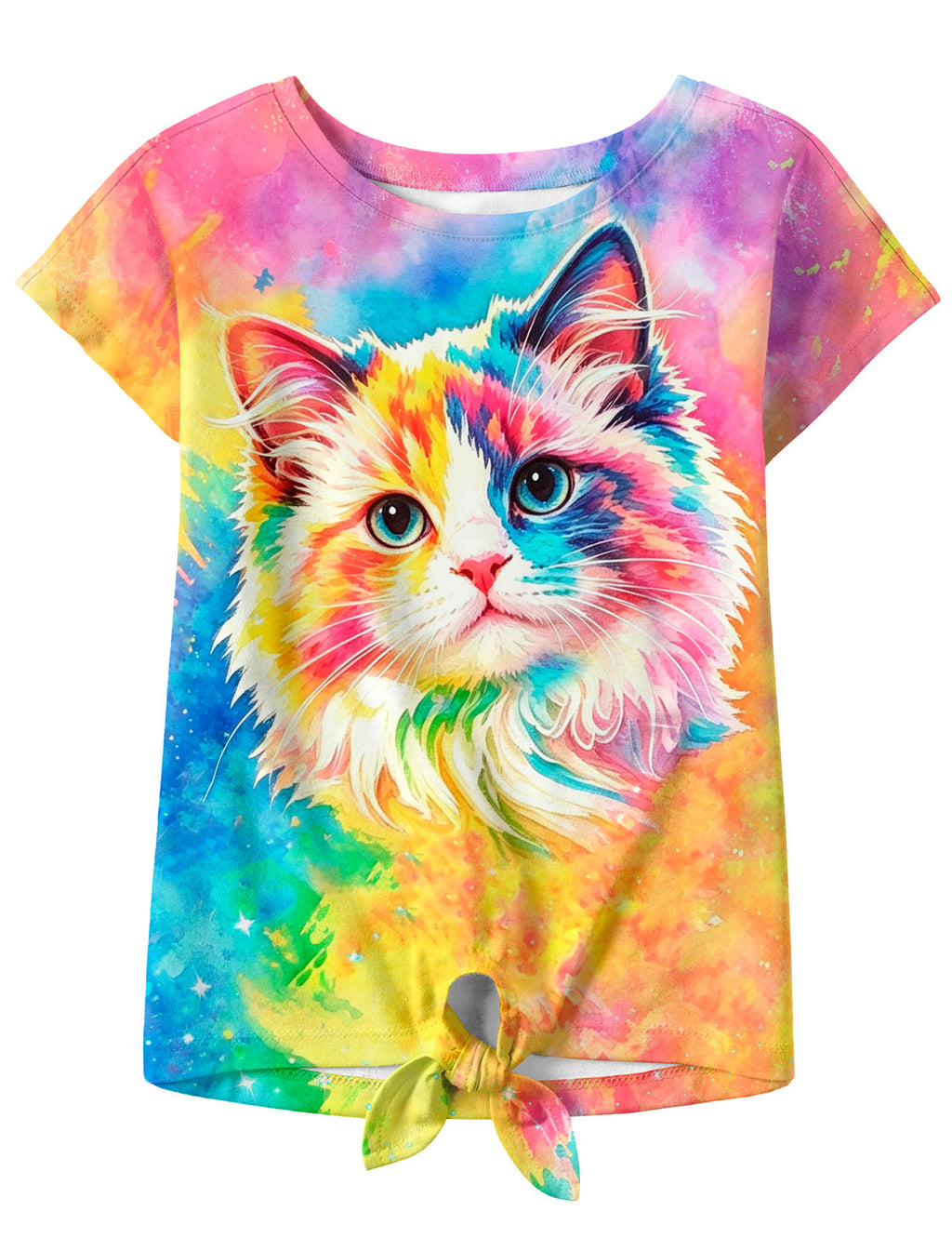 Lanbubble Girls Graphic T-Shirt Tie Dye Kids Short Sleeve Tee Shirt Tie Front Tops 7-12 Years
