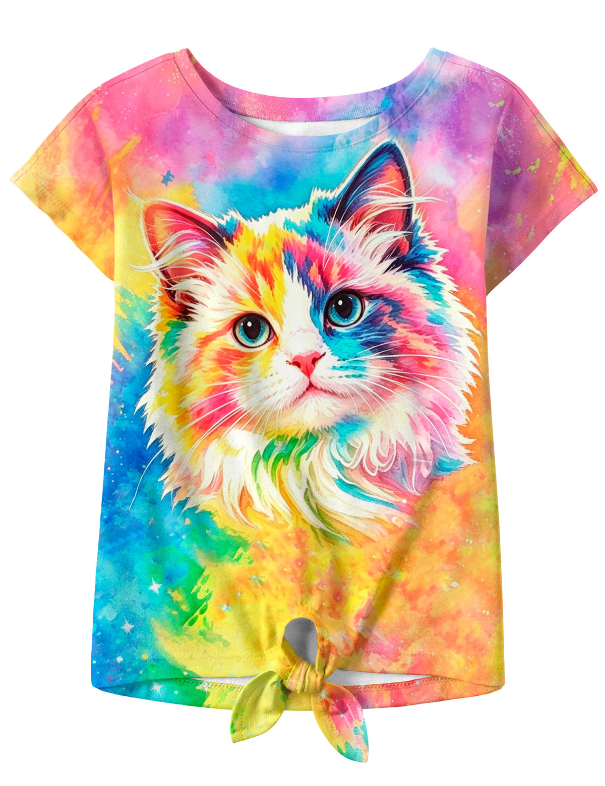 Lanbubble Girls Graphic T-Shirt Tie Dye Kids Short Sleeve Tee Shirt Tie Front Tops 7-12 Years
