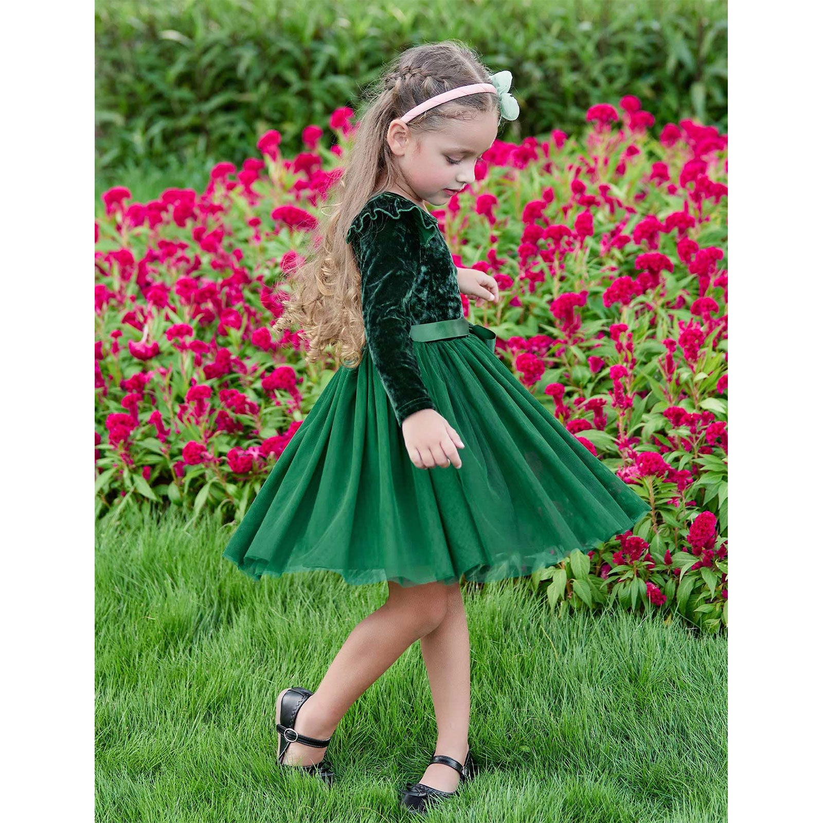 Lanbubble Toddler Girls Dresses Long Sleeve Velvet Tutu Dress Tulle Birthday Party Princess Dress For Kids 1-6T