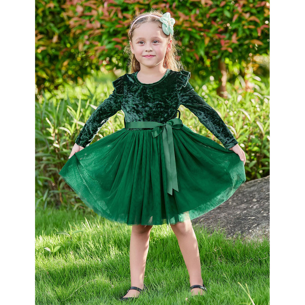Lanbubble Toddler Girls Dresses Long Sleeve Velvet Tutu Dress Tulle Birthday Party Princess Dress For Kids 1-6T