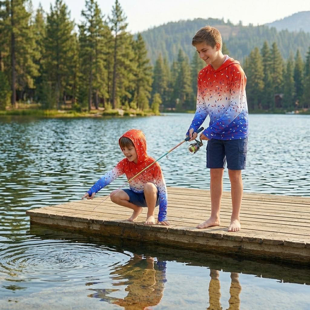 Lanbubble Boys Rash Guard Shirts Long Sleeve Quick Dry Beach Swim Hooded with Thumb Hole 7-14Years