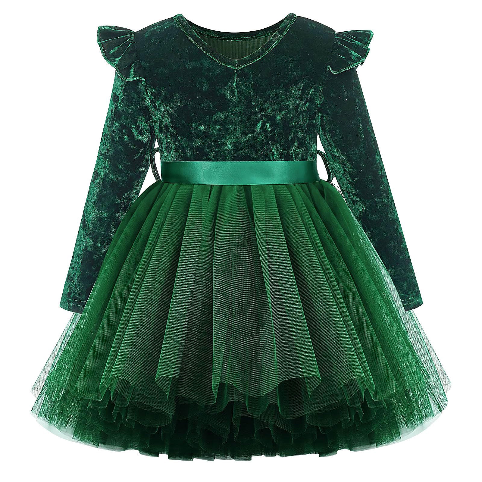 Lanbubble Toddler Girls Dresses Long Sleeve Velvet Tutu Dress Tulle Birthday Party Princess Dress For Kids 1-6T