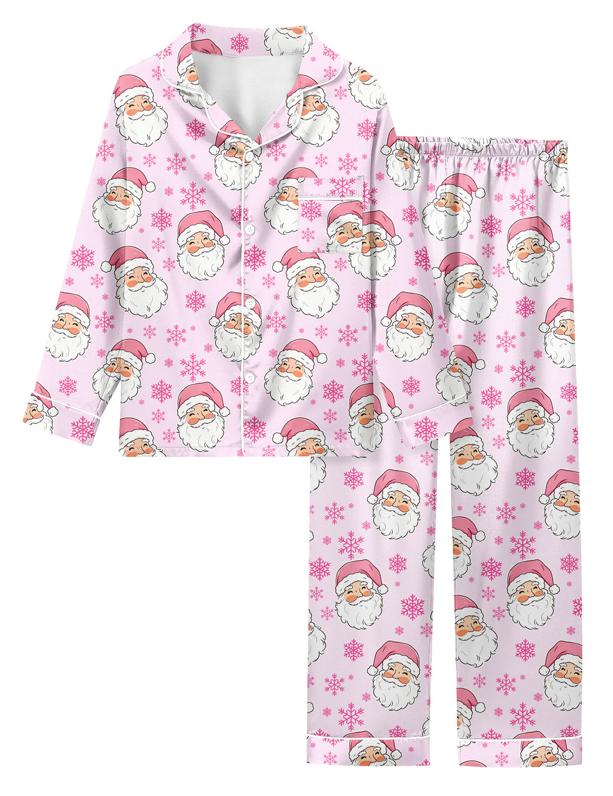 Lanbubble Girls Christmas Pajama Set Silky Satin Feel Long Sleeve Button Down Holiday Sleepwear with Elastic Waist Pants Size 5-14Y