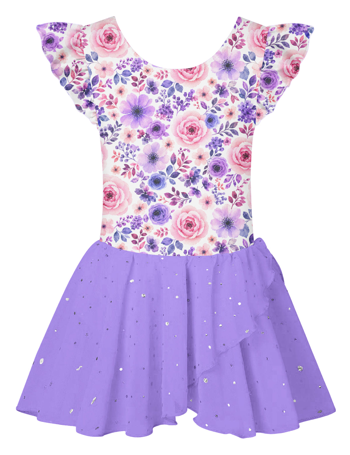 Lanbubble Toddler Ballet Leotards For Girls Dance Leotards With Shiny Tutu Skirt Ruffle Sleeve 3-7 Years