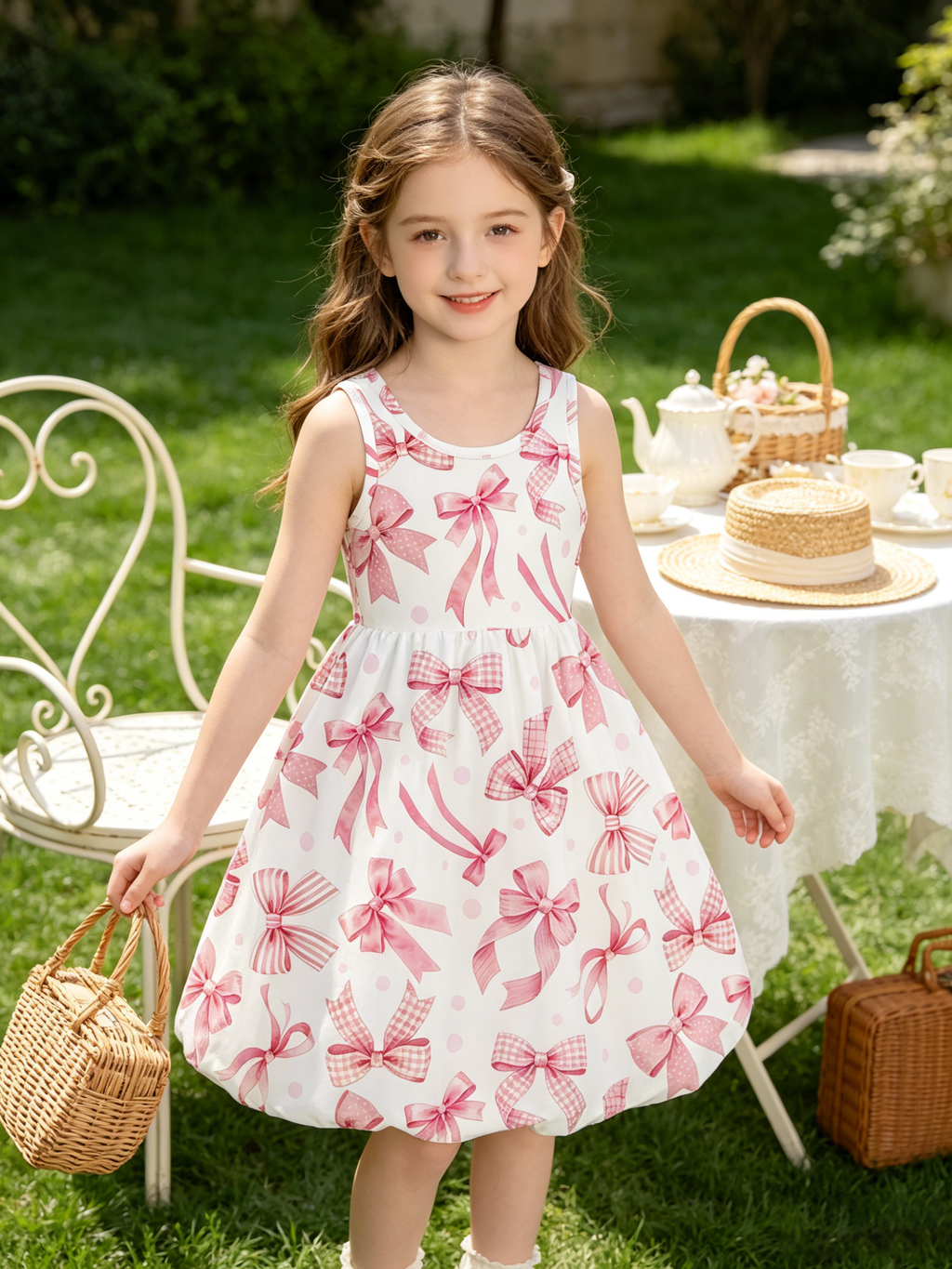 Lanbubble Girls 2 Piece Dress Set Sleeveless Bubble Dress with Cardigan & Side Pockets for Party Daily Wear Size 5-12Y