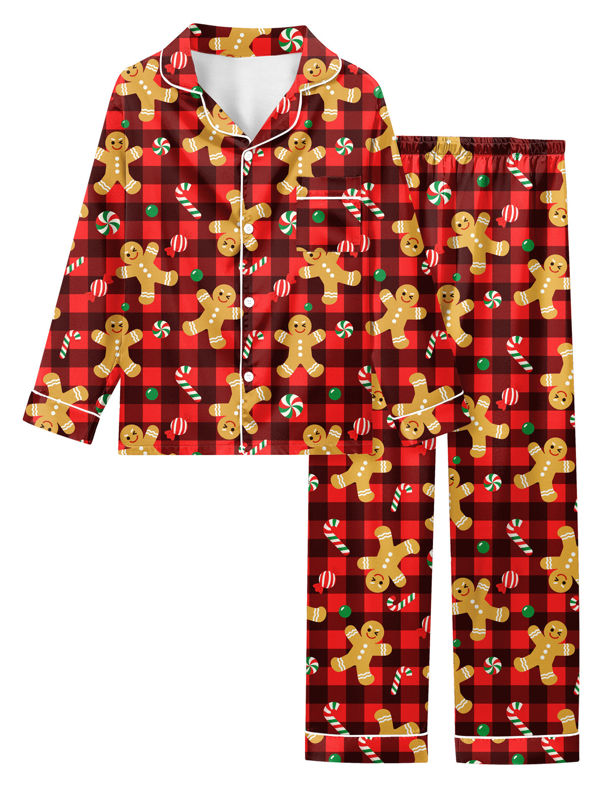 Lanbubble Girls Christmas Pajama Set Silky Satin Feel Long Sleeve Button Down Holiday Sleepwear with Elastic Waist Pants Size 5-14Y