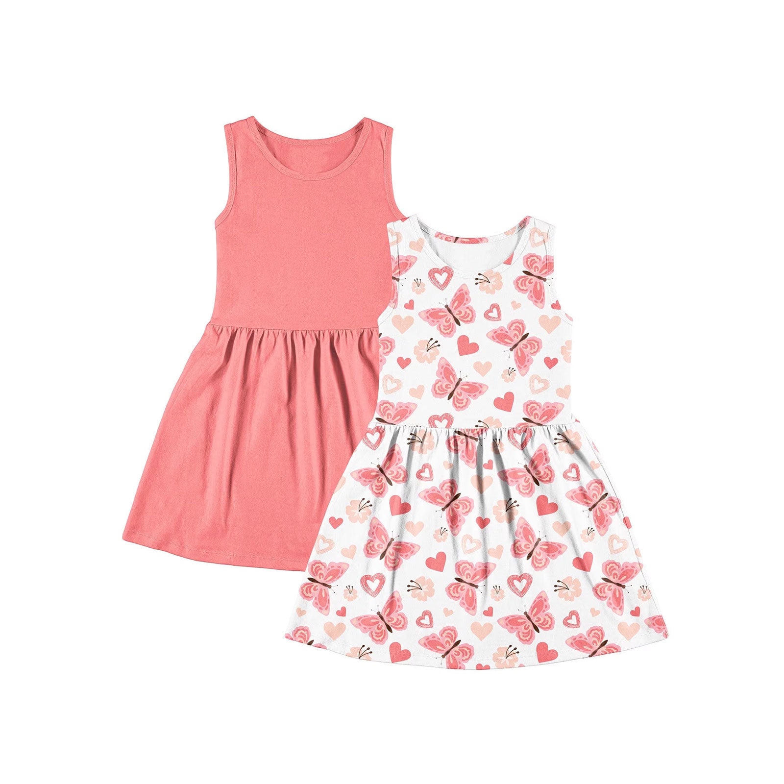 Lanbubble 2-Pack Toddler Girls Dresses Sleeveless Casual Sundress Summer Purple Butterfly Dress For Girl 2-6T