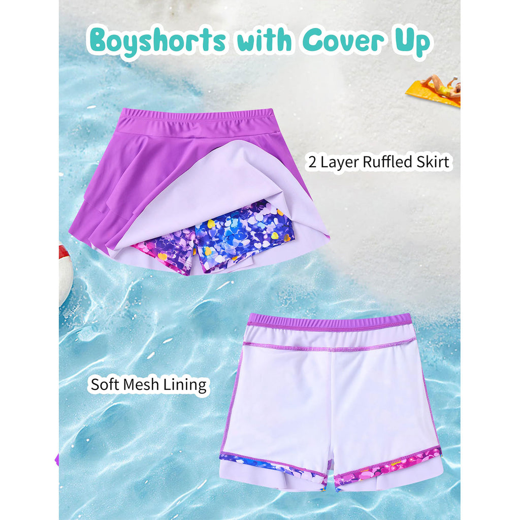 Lanbubble Girls Tankini Swimsuit Two Piece Bathing Suits Summer Beach Swimwear with Skirt Shorts Sequins 7-12Y