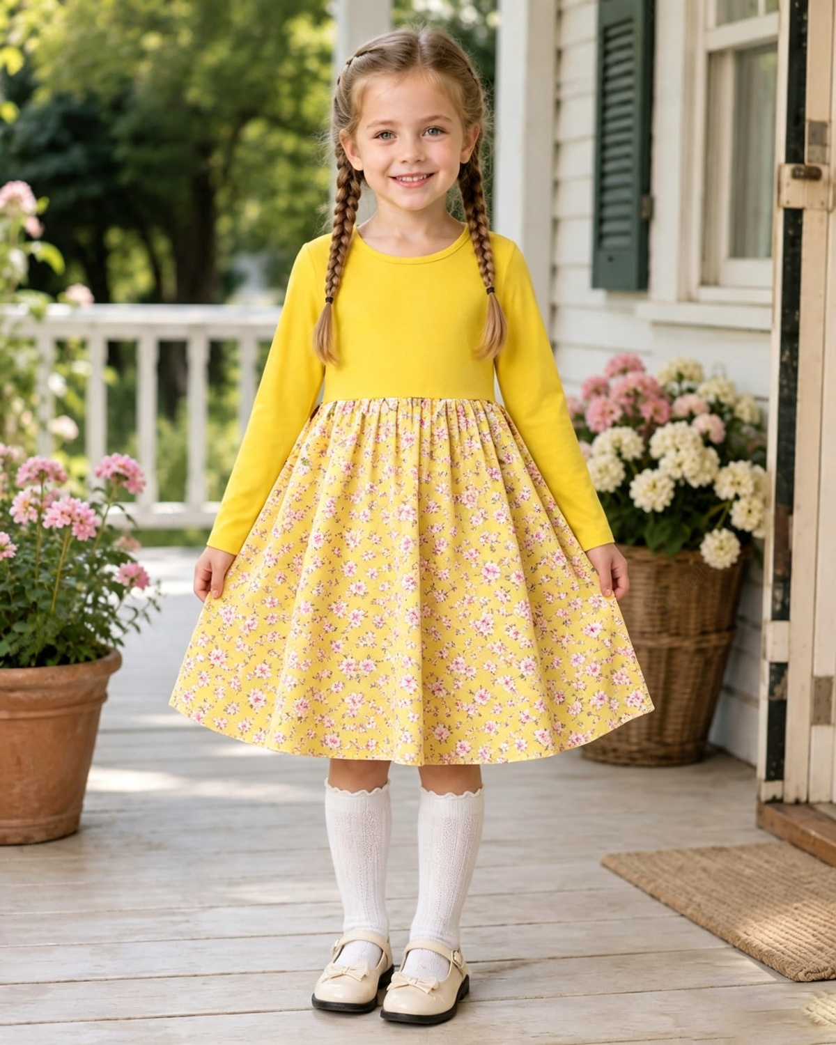 Lanbubble Toddler Girls Long Sleeve Dress A-Line Casual Play Dresses Size 2-7T