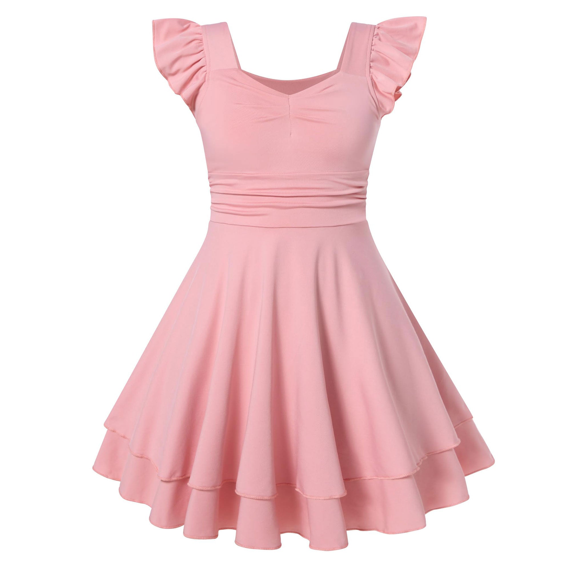 Lanbubble Girls Ruched Dresses Ruffle Sleeve Teens Tiered Swing A-line Teen Dress 8-16 Years