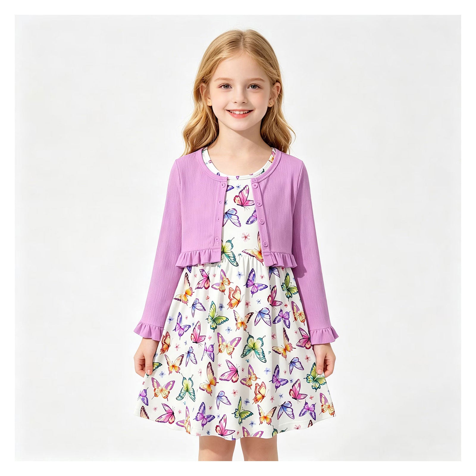Lanbubble Toddler Girl Sleeveless Dresses and Long Sleeve Ruffle Cardigan 2 Piece Fall Outfits Set for 3-7T