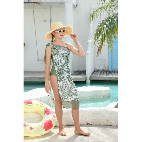 Teen Girls One Piece Swimsuit with Cover Up Sarong Skirt Bathing Suit Beach Swimwear for 10-16 Years
