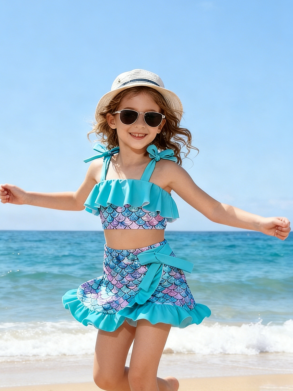 Lanbubble Girls Tankini Swimsuit Set 3 Piece Bathing Suits for Toddler Summer Beach Swimwear Size 3-8 Years