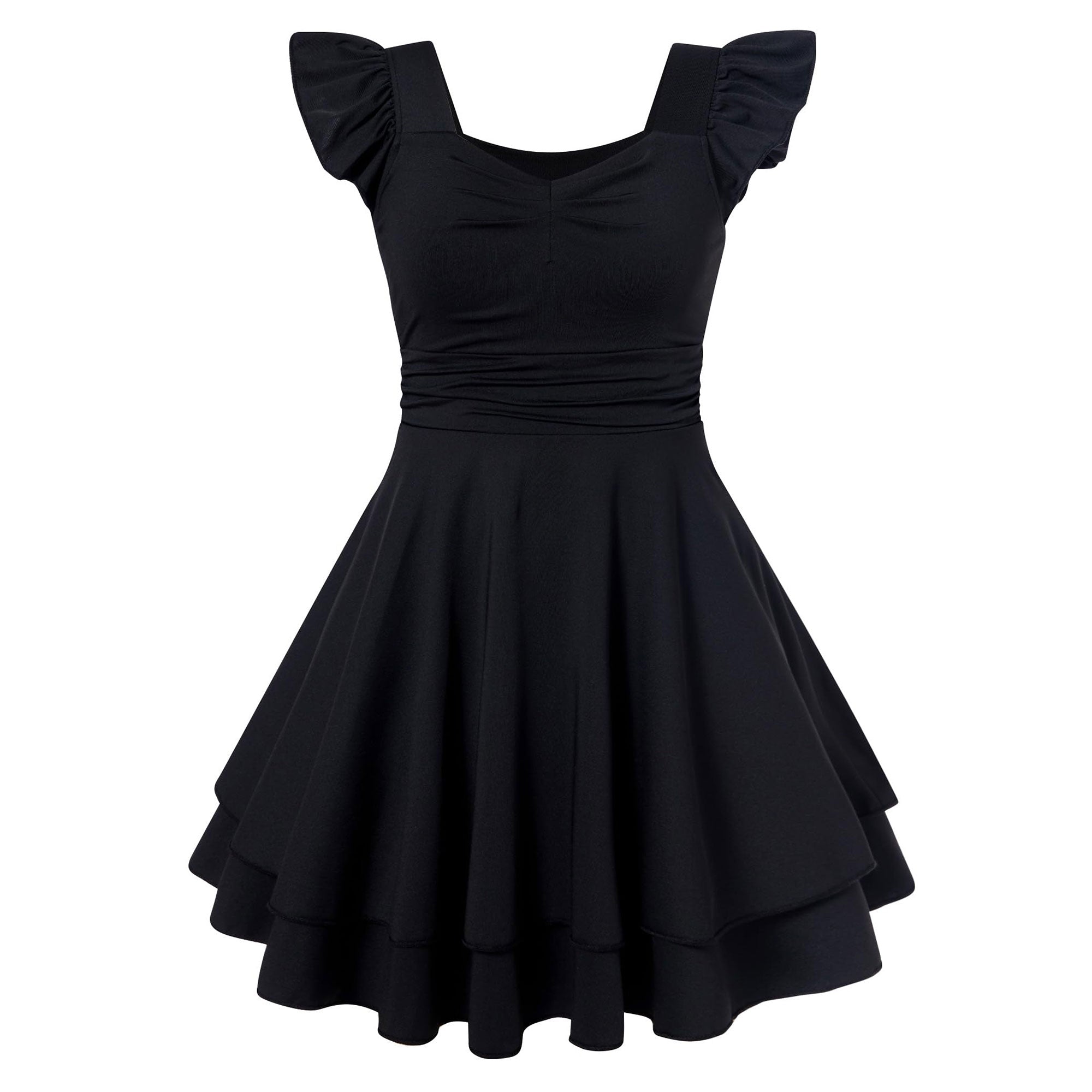 Lanbubble Girls Ruched Dresses Ruffle Sleeve Teens Tiered Swing A-line Teen Dress 8-16 Years