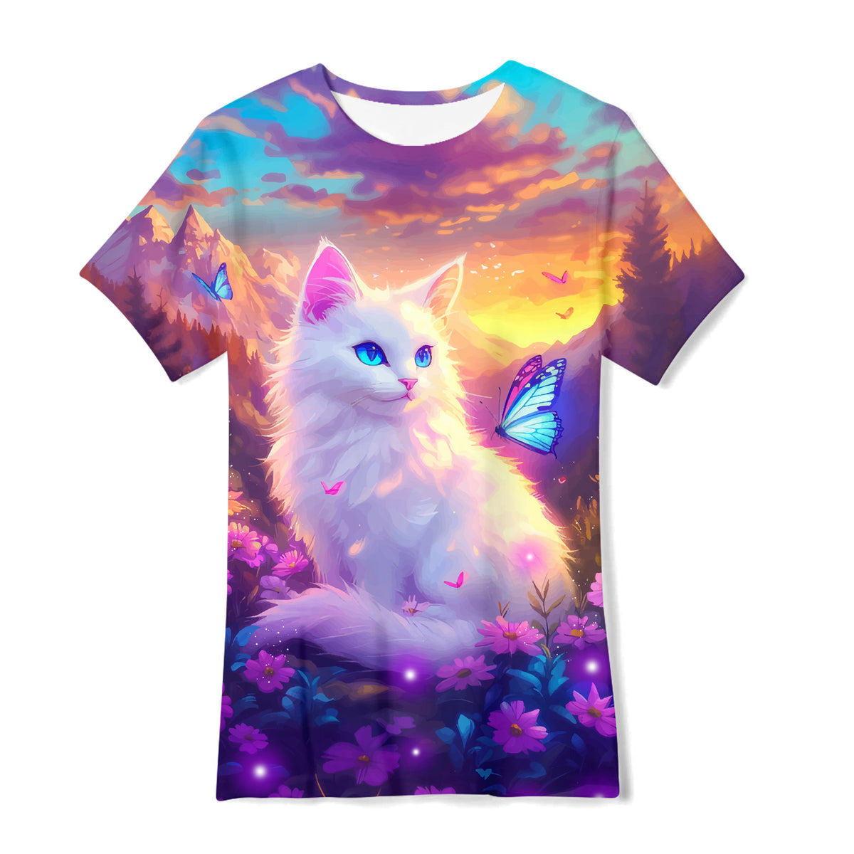 Lanbubble Girls Short Sleeve Graphic T-Shirt Fashion Cat Tee, Sizes 7-12