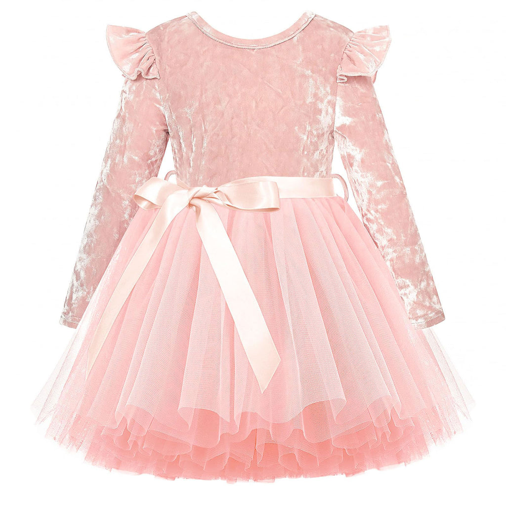 Lanbubble Toddler Girls Dresses Long Sleeve Velvet Tutu Dress Tulle Birthday Party Princess Dress For Kids 1-6T