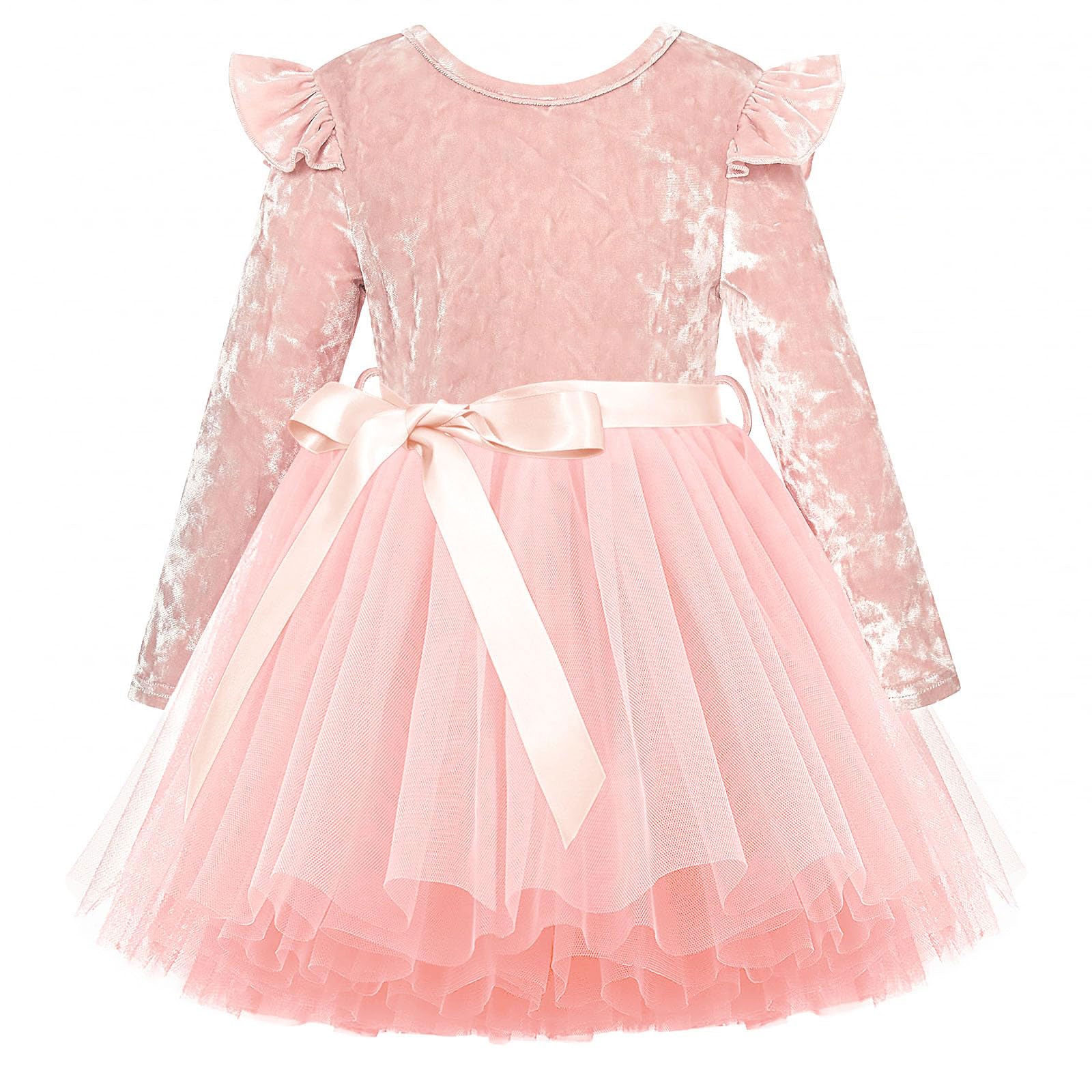 Lanbubble Toddler Girls Dresses Long Sleeve Velvet Tutu Dress Tulle Birthday Party Princess Dress For Kids 1-6T