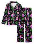 Lanbubble Girls Christmas Pajama Set Silky Satin Feel Long Sleeve Button Down Holiday Sleepwear with Elastic Waist Pants Size 5-14Y