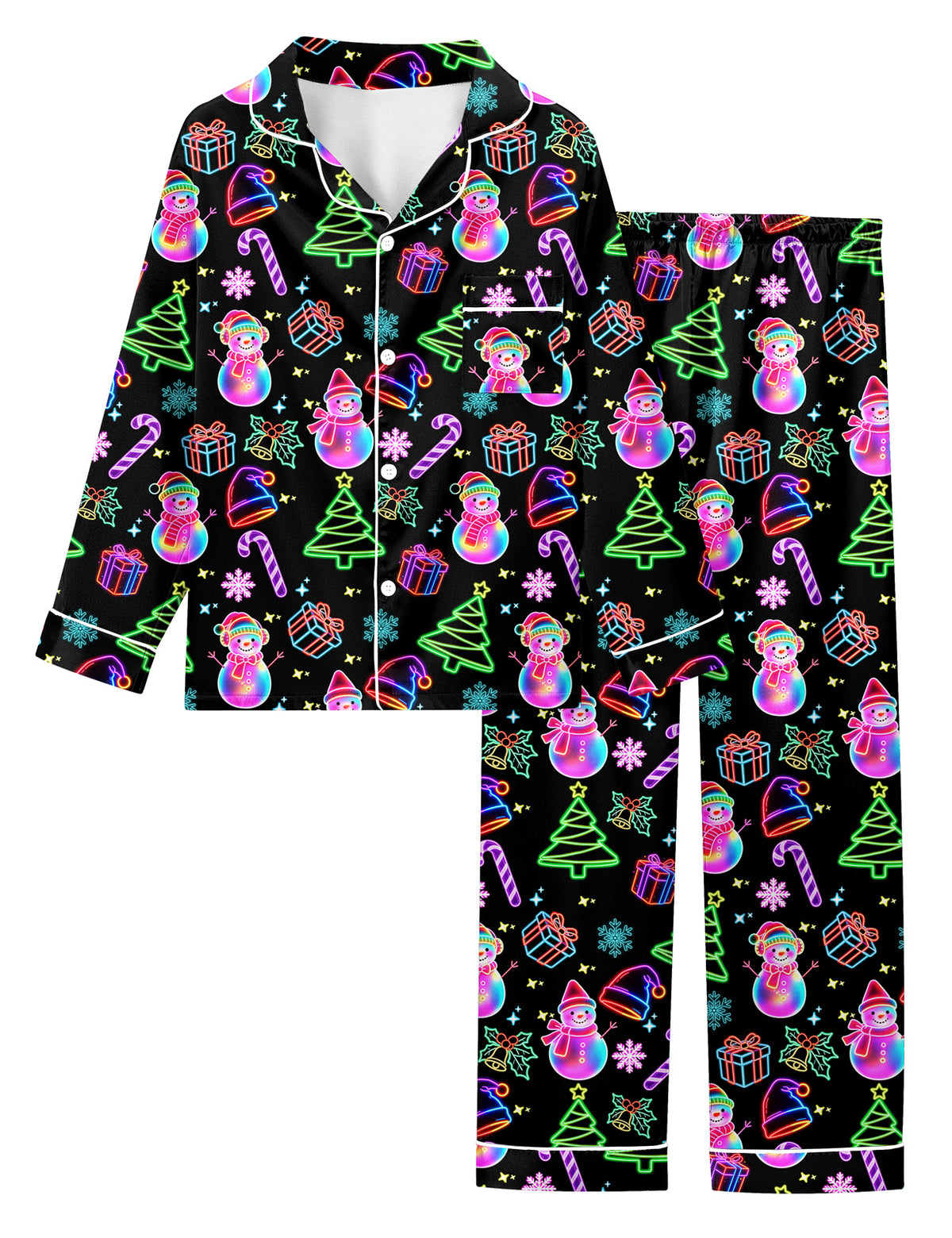 Lanbubble Girls Christmas Pajama Set Silky Satin Feel Long Sleeve Button Down Holiday Sleepwear with Elastic Waist Pants Size 5-14Y