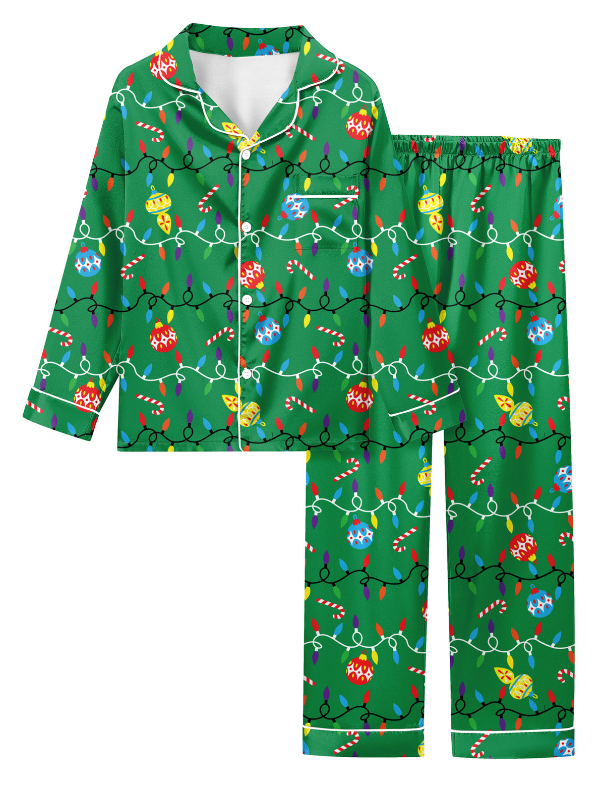 Lanbubble Girls Christmas Pajama Set Silky Satin Feel Long Sleeve Button Down Holiday Sleepwear with Elastic Waist Pants Size 5-14Y